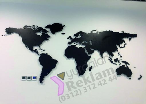  3d ışıksız dünya haritası ofis duvar dekoru